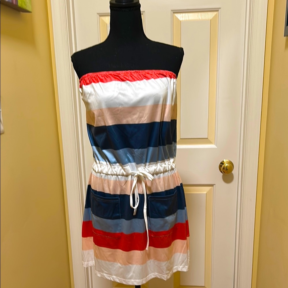 Striped Strapless Dress with Pockets
